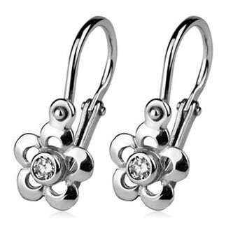 CS1230 Stříbrné dětské náušnice - kytičky, čiré zirkony - květiny