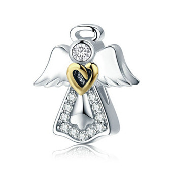 B0859 Stříbrný korálek na náramek andílek - srdce