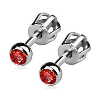ZB23056-R Stříbrné šroubovací náušnice, červené zirkony