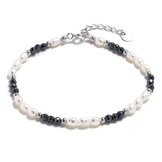 AU0047 Minerální náramek přírodní Hematit a perly, stříbro AG925