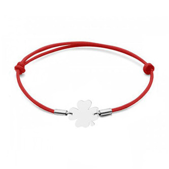 SX118-R Stříbrný textilní náramek se čtyřlístkem