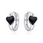 NB-3145 Stříbrné náušnice kroužky s černými srdíčky - srdce