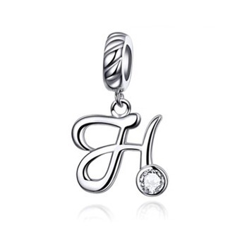 B0352-H Stříbrný přívěšek korálek na náramek - písmeno H - iniciály