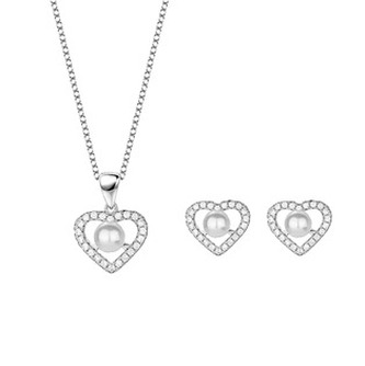 NB-9038 Stříbrná souprava šperků s perlou - srdce