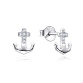 NB-3984 Stříbrné náušnice kotvičky se zirkony - mořské