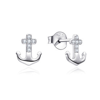 NB-3984 Stříbrné náušnice kotvičky se zirkony - mořské