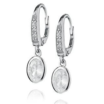 NB-3314 Stříbrné visací náušnice s oválným kamenem