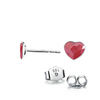 NB-0203-RR Stříbrné náušnice se srdcem Crystals from Swarovski, Royal Red