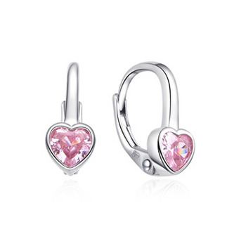 DN-0099-P Stříbrné dívčí náušnice srdíčka růžová - srdce