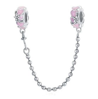 S0006 Stříbrný bezpečnostní řetízek na náramek - srdce