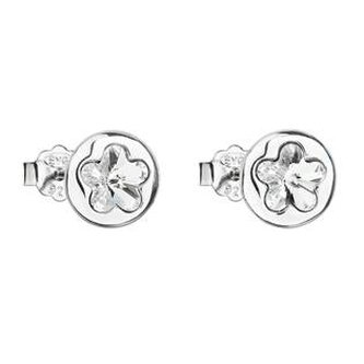 EG2512-CR Stříbrné náušnice pecka s krystaly Swarovski bílá kytička - květiny