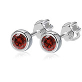 NB-3652-G Stříbrné náušnice, tmavě červené zirkony 4 mm