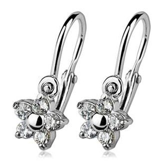 CS1001-CR Dětské náušnice stříbrné - kytičky, čiré zirkony - květiny