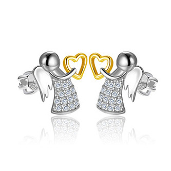 NB-3644 Stříbrné dámské náušnice andělíči - srdce