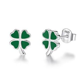 DN-0005 Dětské stříbrné náušnice čtyřlístky zelené