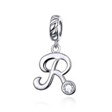 B0352-R Stříbrný přívěšek korálek na náramek - písmeno R - iniciály