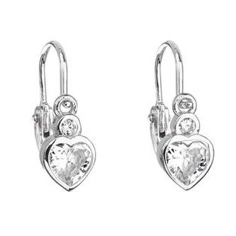 EG2313-C Stříbrné dětské náušnice, čirá srdíčka - srdce