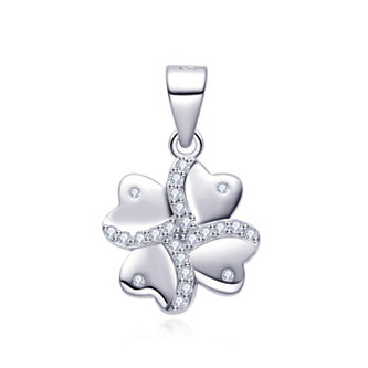 NB-4449 Stříbrný přívěšek čtyřlístek se zirkony - čtyřlístky