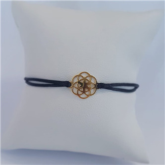 KA1818K-GD Černý textilní náramek květ života, Ag 925