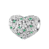 B0359 Stříbrný přívěsek korálek na náramek srdce - květiny