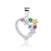 NB-4543 Stříbrný přívěsek srdíčko s květinkami - srdce