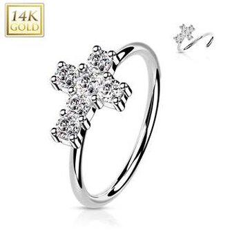 ZL01225-WG Zlatý piercing do nosu kruh, 0,8 x 8 mm, Au 585/1000 - kříže
