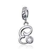 B0352-E Stříbrný přívěšek korálek na náramek - písmeno E - iniciály