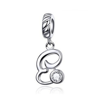 B0352-E Stříbrný přívěšek korálek na náramek - písmeno E - iniciály