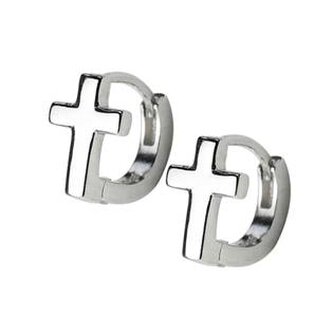 NB-3414 Maličké stříbrné náušnice kroužky s křížky