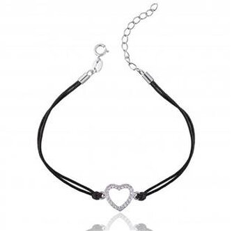 IT0006-K Černý náramek se stříbrným srdíčkem - srdce
