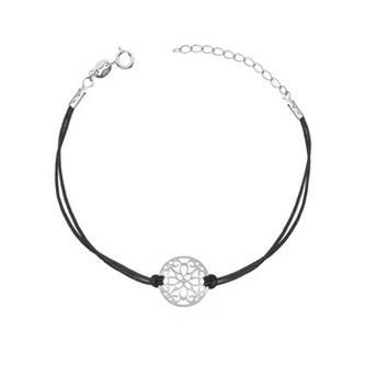 IT0024-K Černý náramek se stříbrným kolečkem s ornamenty