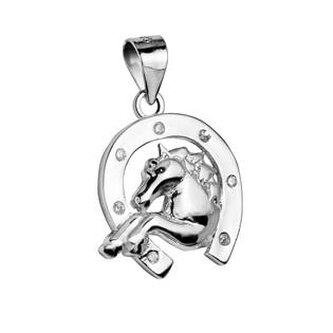NB-4070 Stříbrný přívěšek - podkova s koněm - zvířátka