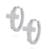 NB-3313 Stříbrné náušnice kroužky s křížem