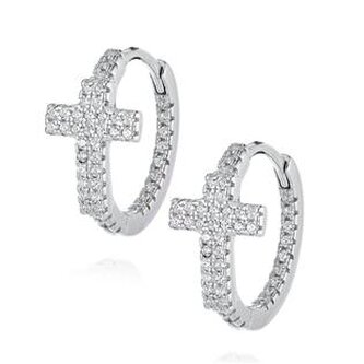 NB-3313 Stříbrné náušnice kroužky s křížem