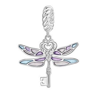 B0560 Stříbrný přívěšek korálek na náramek vážka - klíče