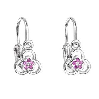 EG2307-F Stříbrné dětské náušnice kytičky, růžové zirkony - květiny