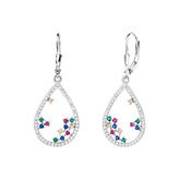 NB-3097 Visací stříbrné náušnice s barevnými zirkony - srdce