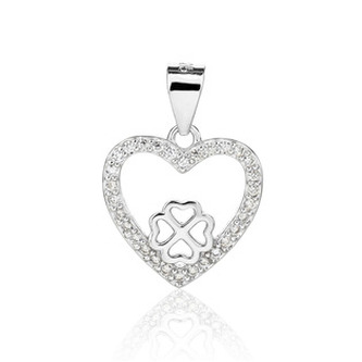 NB-4635 Stříbrný přívěsek srdce a čtyřlístek - čtyřlístky