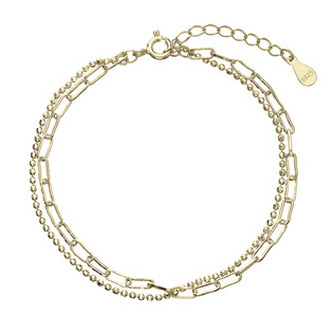 EG7613 Pozlacený náramek dvojitý řetízek kuličky a oválky