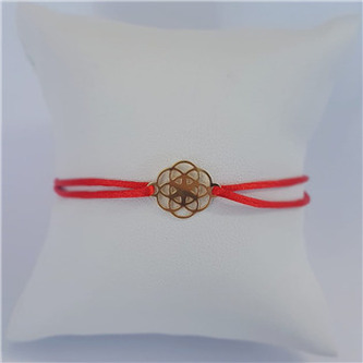 KA1818R-GD Červený textilní náramek květ života, Ag 925