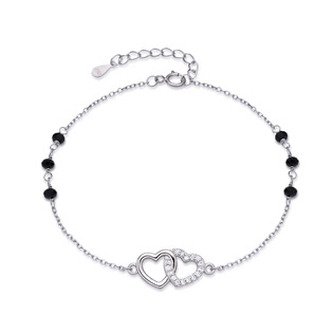 NB-1301 Dámský stříbrný náramek dvojité srdíčko - srdce