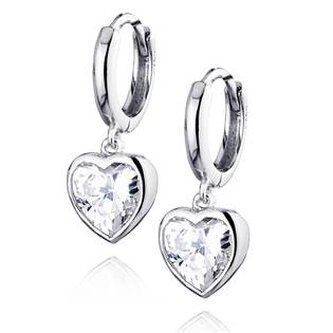 NB-3136 Stříbrné náušnice kroužky s visacími srdíčky - srdce