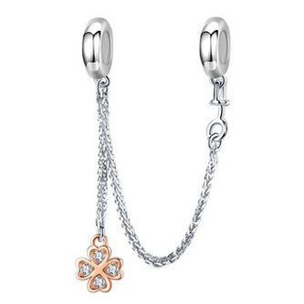 S0008 Stříbrný bezpečnostní řetízek na náramek - čtyřlístky