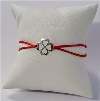 KA1726R-ST Červený textilní náramek čtyřlístek, Ag 925 - čtyřlístky