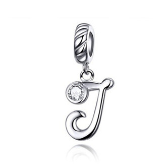 B0352-J Stříbrný přívěšek korálek na náramek - písmeno J - iniciály