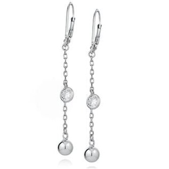 NB-3359 Stříbrné visací náušnice se zirkonem a kuličkou