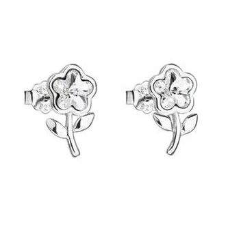 EG2515-CR Stříbrné náušnice pecka s krystaly Swarovski bílá kytička - květiny