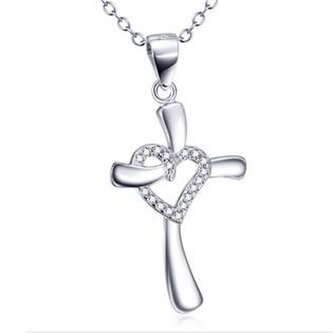 AL1009 Stříbrný řetízek s přívěškem křížek se srdíčkem - náboženské