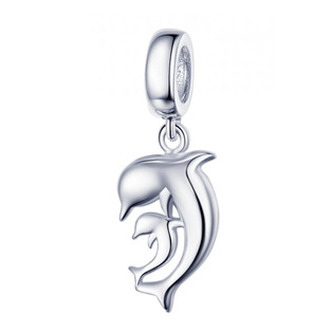 NB-8190 Stříbrný přívěšek korálek s delfínky - zvířátka