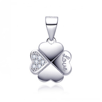 NB-4475 Stříbrný přívěšek čtyřlístek se zirkony - čtyřlístky